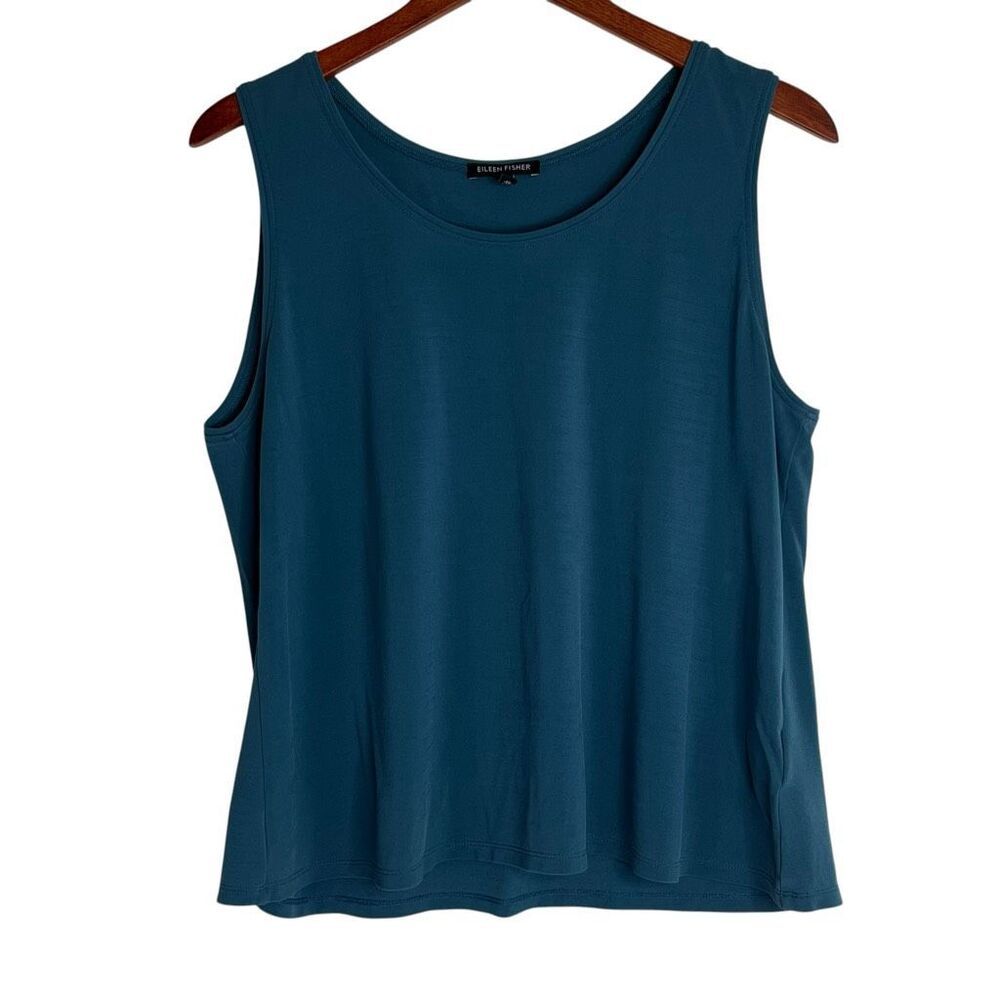 Eileen Fisher Womens Stretch Silk Jersey Scoop Neck Tank Top Steel Blue Sz Large